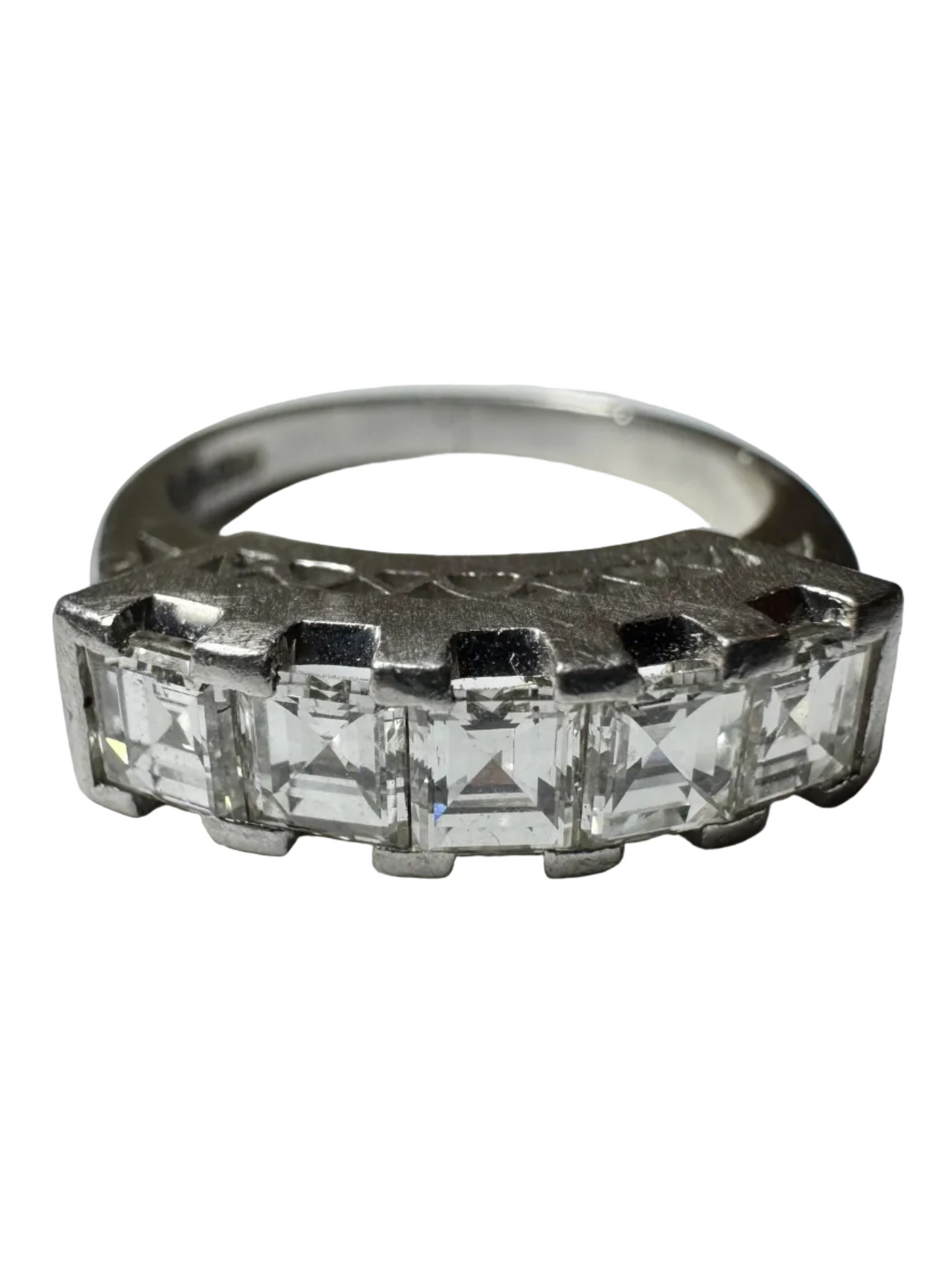 Vintage Retro 1.20tcw Carre Cut Diamond Band Platinum