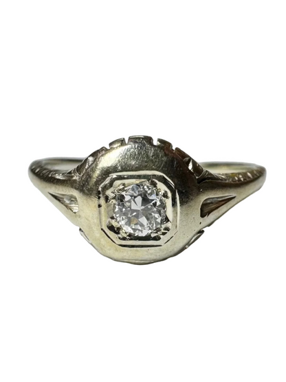 Vintage Art Deco Die-Cast Diamond Ring 18K White Gold