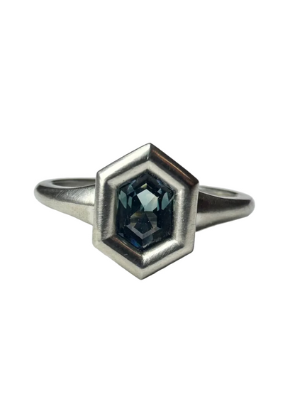 0.68ct Blue Hexagon Mini Rosetta 14K White Gold