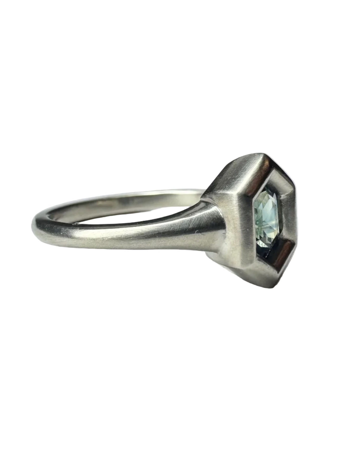 0.68ct Blue Hexagon Mini Rosetta 14K White Gold