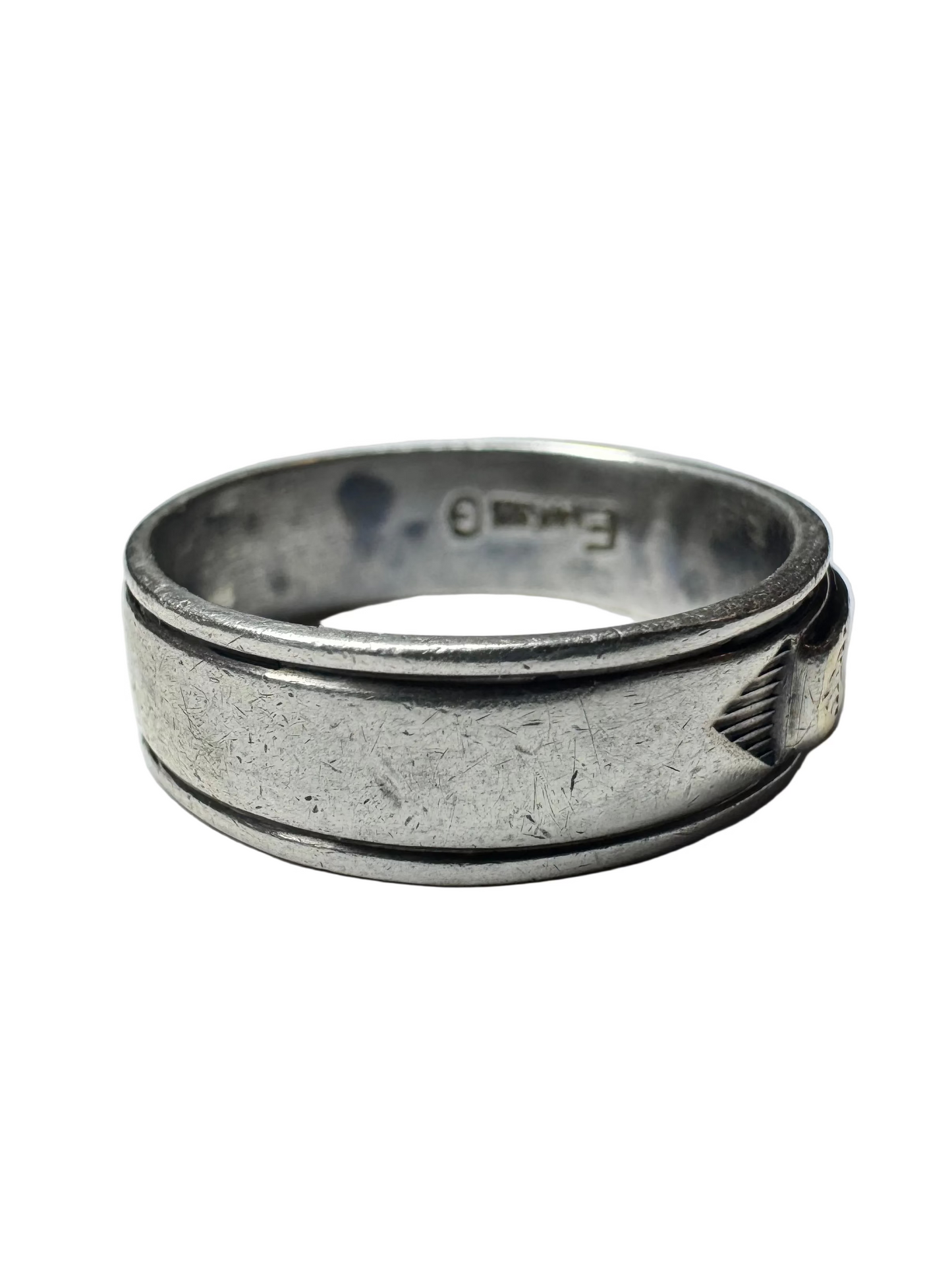 Vintage Sterling Silver and 14K Yellow Gold Stamped Band