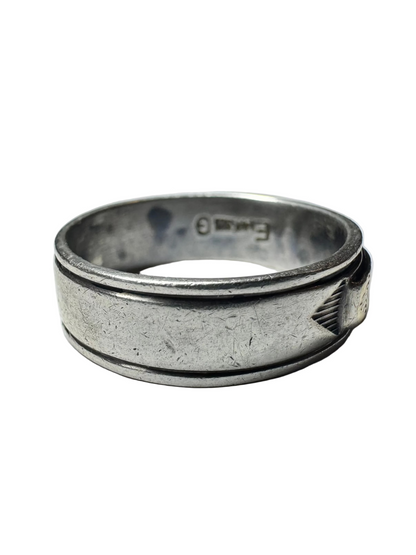 Vintage Sterling Silver and 14K Yellow Gold Stamped Band