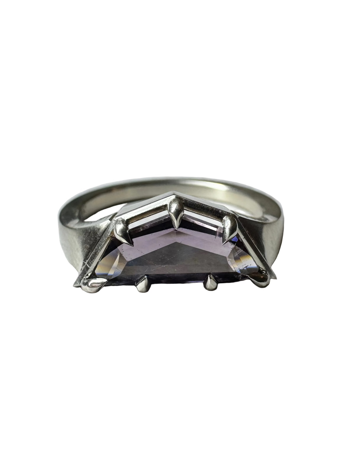 1.62ct Elongated Purple Spinel Half Circle Ring 14K White Gold
