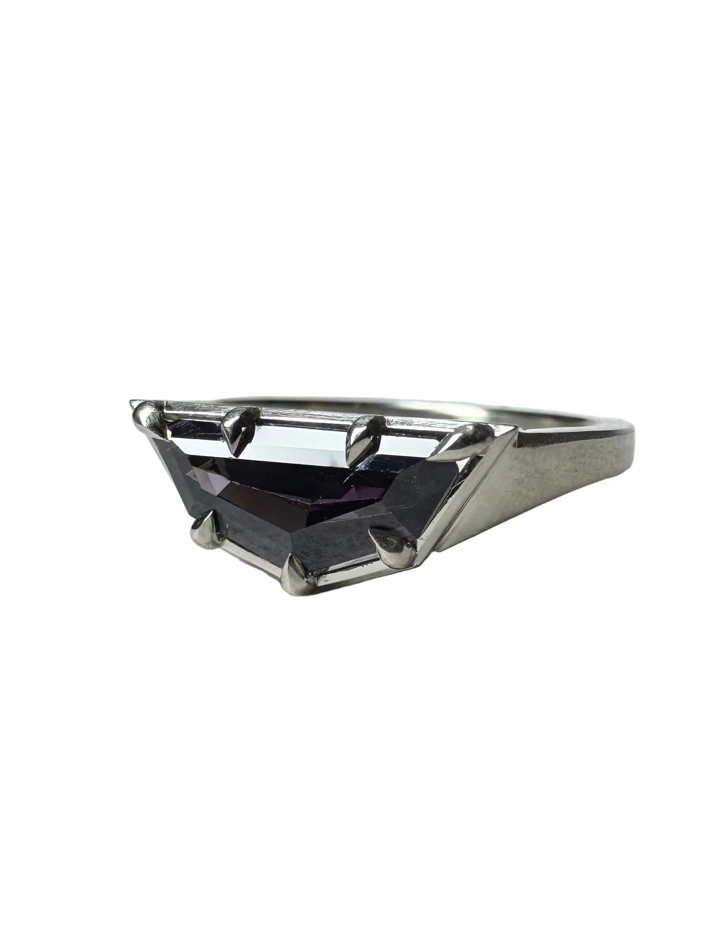1.62ct Elongated Purple Spinel Half Circle Ring 14K White Gold
