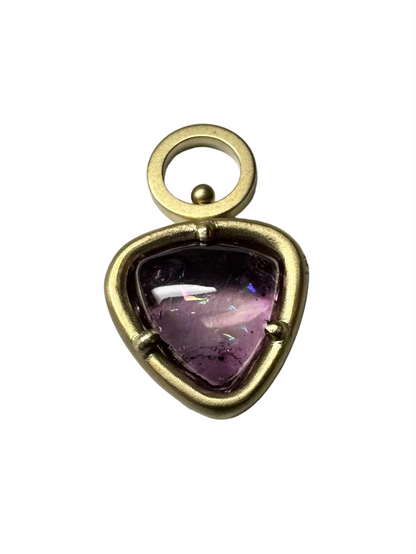 Rainbow-y Pink Trillion Tourmaline Cabochon Spinning Pendant
