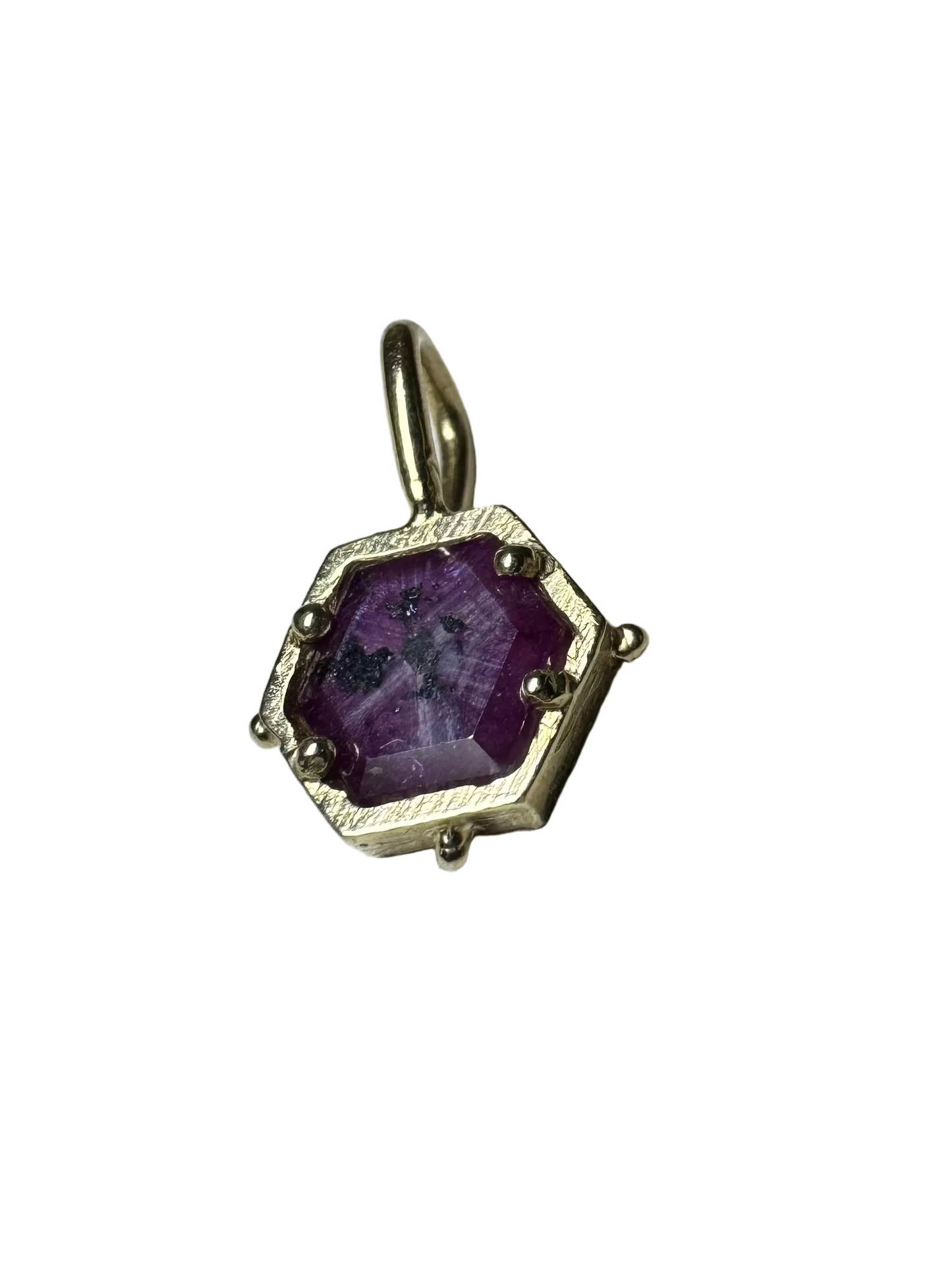1.23ct Trapiche Ruby Hexagon Pendant 14K Yellow Gold