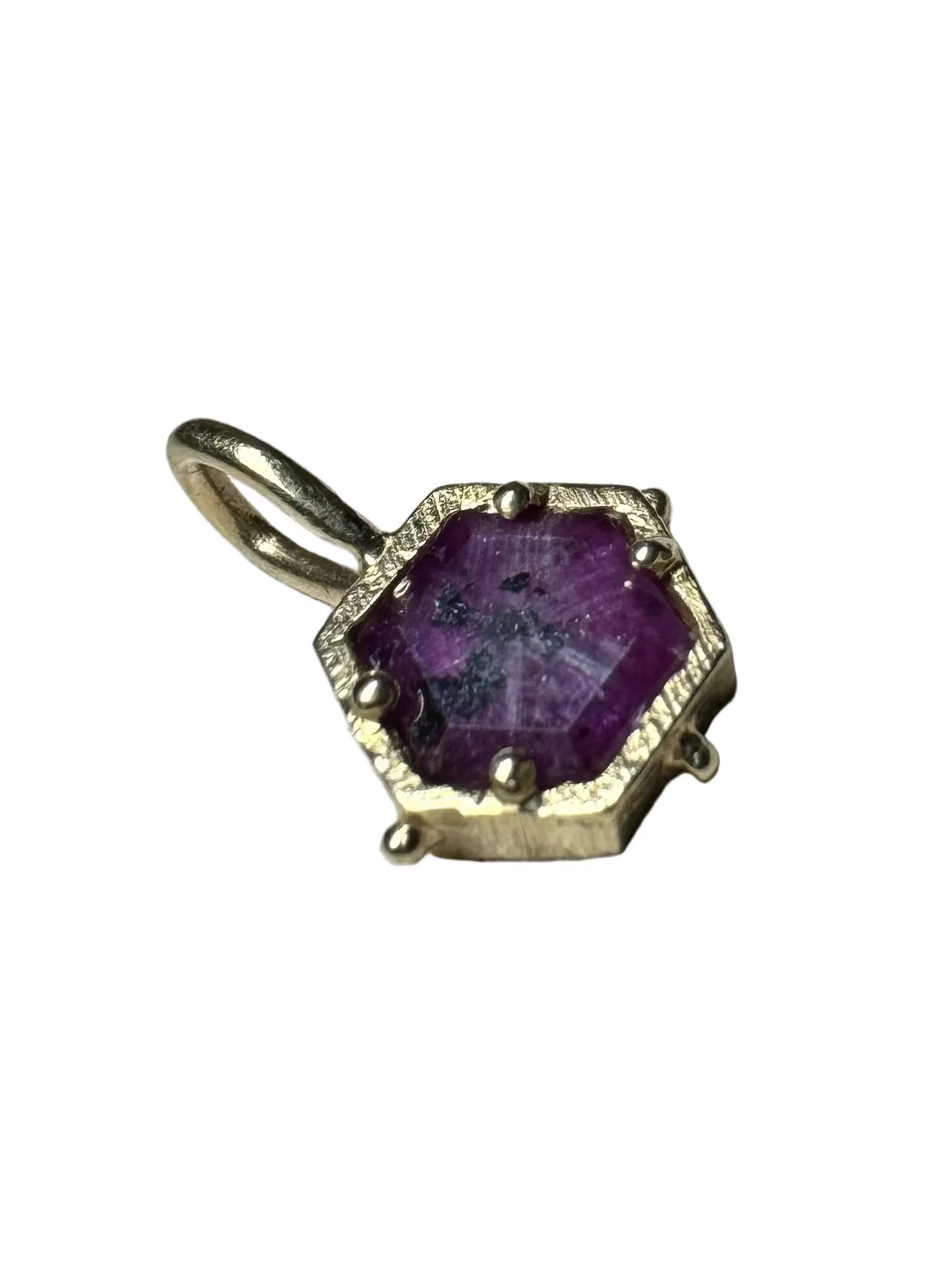 1.23ct Trapiche Ruby Hexagon Pendant 14K Yellow Gold