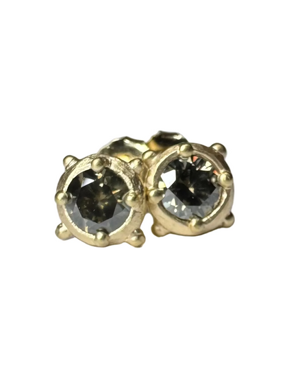 0.86tcw Grey Champagne Diamond Studs 14K Yellow Gold