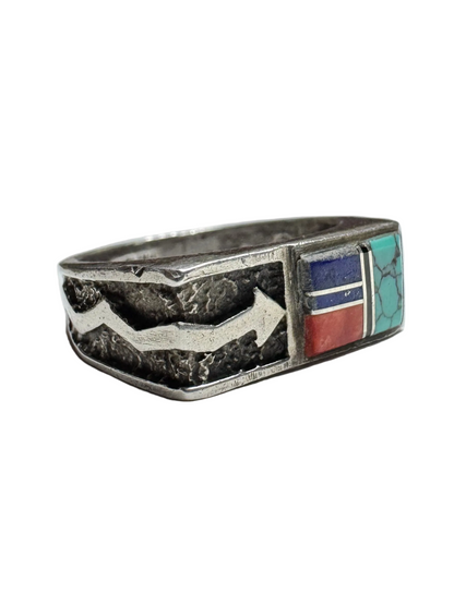 Vintage Sterling Silver Arrow Stone Inlay Band