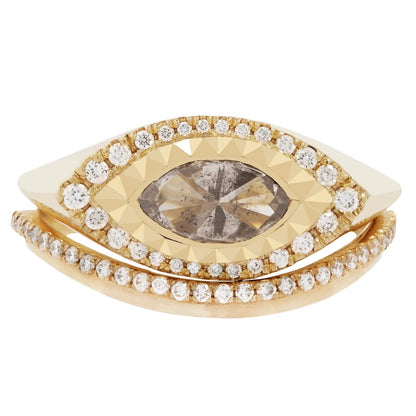 White Diamond Stepped Curve Band 14K Yellow Gold - Kima