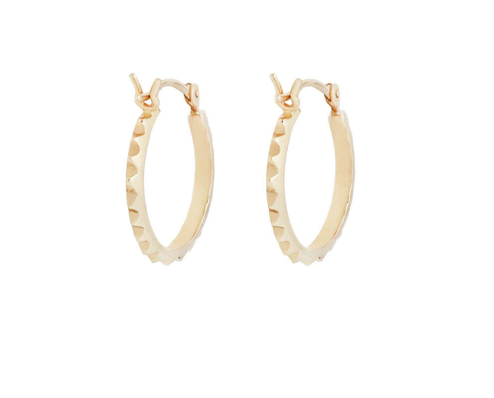 14k Yellow Pyramid Hoops 16mm with Hinge Wire by Kima Fine Jewelry
