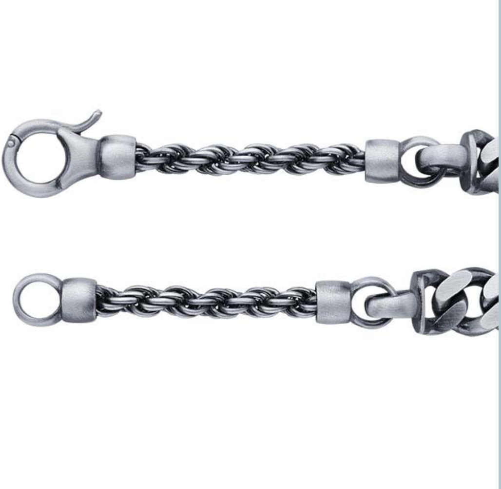 Sterling Oxidized 11.1 mm Rope & Curb Chain Bracelet 8.5”