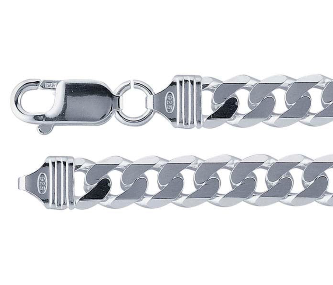 Sterling 7.3mm Beveled Curb Bracelet 8”