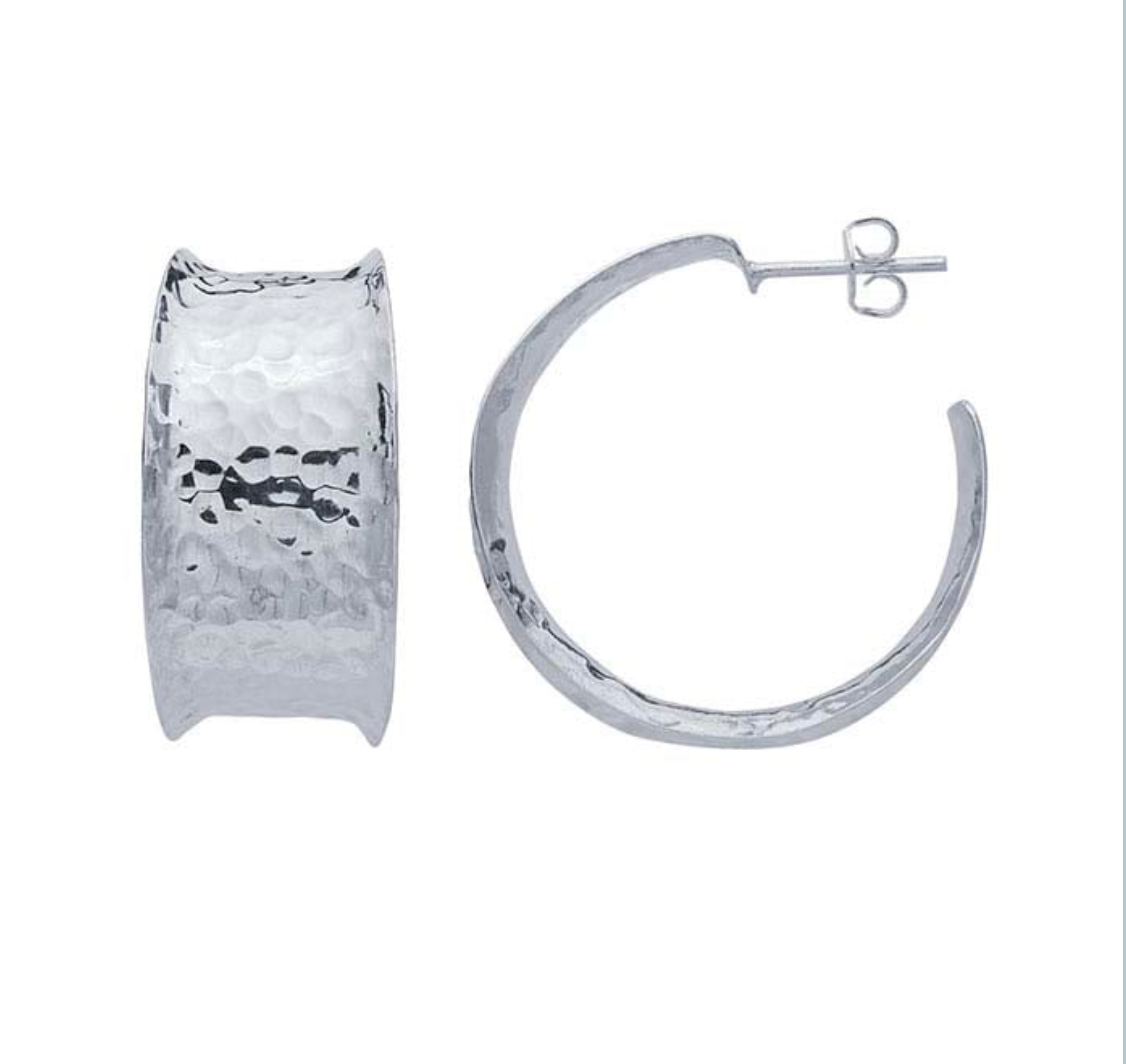 Sterling Silver Hammered Hoop Earring
