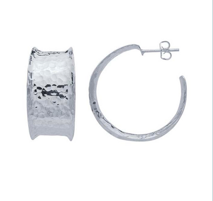 Sterling Silver Hammered Hoop Earring