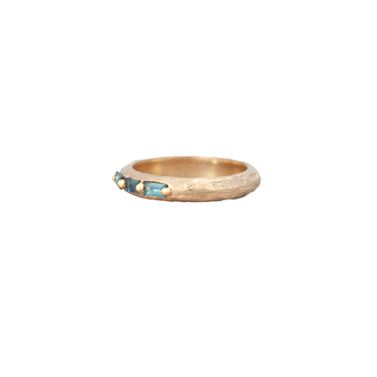 Madrone Band- 3 stone baguette w/ Teal Sapphires