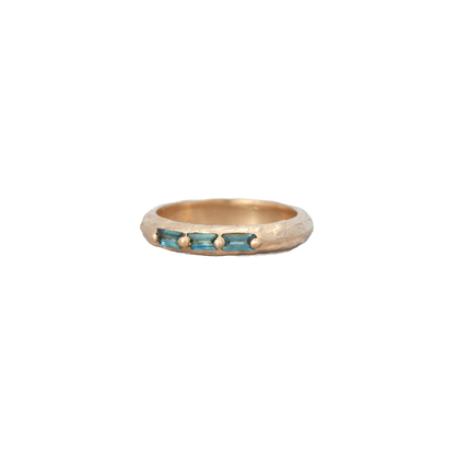 Madrone Band- 3 stone baguette w/ Teal Sapphires